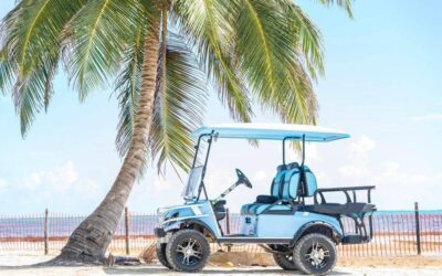 Fleet of matching 4-seater street-legal golf carts available for short-term rental in Palm Beach